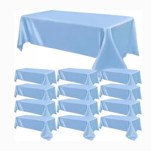147*259cm 2pc White Blue Rectangular Silky Satin Tablecloth with Bright Silky Smooth Fabric Tablecloth with Silky Cover