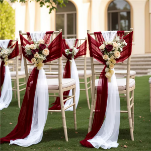 Wedding Chiffon Chair Sashes Cover Decorations Draping Fabric Wrinkle-Free with Tie for Party Ceremony Banquet Outdoor Decor