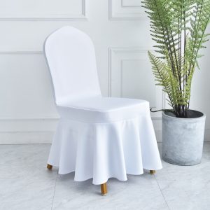 Wholesale Spandex Chair Cover with Skirting Stretch Wedding Chair Cover for Banquet Super Fit Pleated Banquet Chair Seat Cover