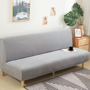 Polar Fleece Fabric Armless Sofa Bed Cover Solid Color Without Armrest Big Elastic Folding Furniture Home Decoration Bench Cover