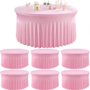Emerald Spandex Round Tablecloths for 60 Inch Table Stretchy 120inch Wrinkle Free Table Cover with Skirt for Wedding Banquet