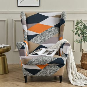 Wing Chair Slipcovers 2 Pieces Stretch Spandex Wingback Chair Covers Sofa Slipcover Printing Wingback Armchair Slipcovers