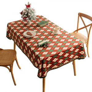 Christmas Red and Green Plaid Tablecloth Retro Velvet Printed Tablecloth Christmas Decoration Coffee Table Atmosphere Tablecloth