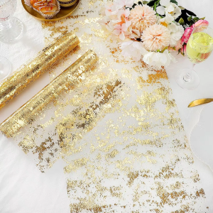 TableRunner Gold Sequin Glitter Foil Metallic Mesh Gold Table Runners Roll Table Decor for Wedding Event Party Birthday Party