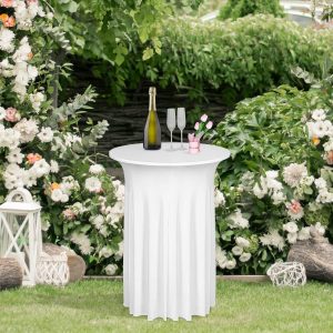 Round Spandex Cocktail Table Covers with Skirt Tablecloths Stretch Square Tablecloth for Fitted High Top Bar Party Banquet