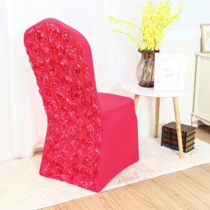 Spandex Stretch Chair Cover Wedding Rose Embroider Decoration Wedding Hotel Banquet Party Show Luxury Satin Rosette Chair Cover