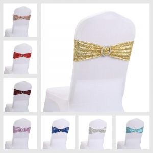 Wedding Decorations Chair Sashes Stretch Spandex Chair Bands Chair Backs Elastic Sequin Straps