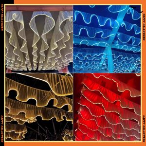 White Ceiling Decoration Wave Gauze Curtain with Lights String for Wedding Christmas Event Site Layout Props