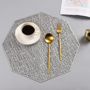 Octagonal Hollow PVC Drink Coasters Gold Silvery Placemat Bowl Manteles Individuales Geometric Flower Design Kitchen Accessories