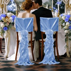 Tulle Chair Back Cap Covers for Bridal Shower Wedding, Baby Shower Decoration Long Tulle High Chair Skirt Slipcovers