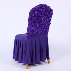 Purple Hot Selling Dining Spandex Rosette Flower Chair Cover Colorful Chair Slipcovers Chair Back with Rose